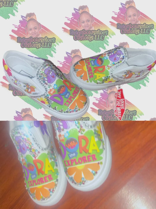 Custom kids cavas shoes|Dora the explorer shoes | custom character shoes| Dora shoes |blinged shoes