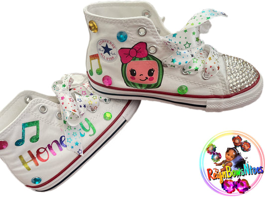 Custom cocomelon high top bling converse - ReignBowsNtoes