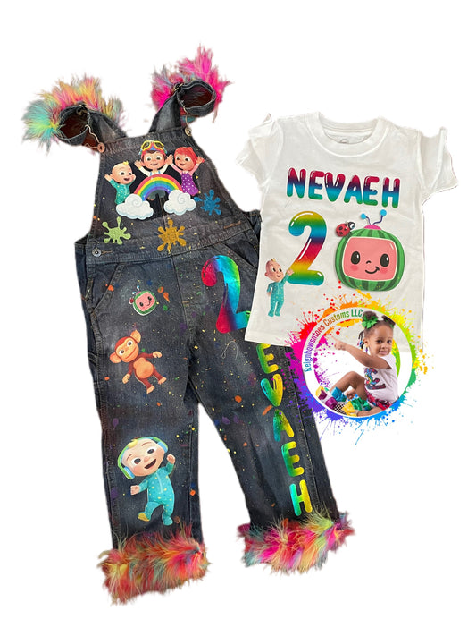 Cocomelon birthday themed overalls - ReignBowsNtoes