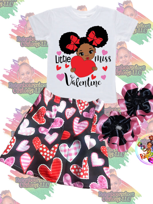 Valentine’s Day skirt set, Pleated skirt set. Little miss valentines. - ReignBowsNtoes