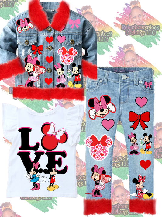 Minnie Mouse Valentines day denim set - ReignBowsNtoes