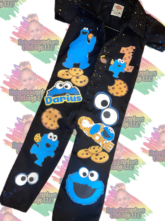 Cookie Monster Custom dickie set-Cookie monster birthday outfit- Cookie Monster outfit