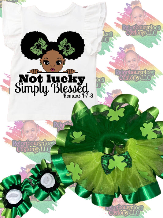 St. Patrick’s day tutuset - 3 leaf clover tutu - green tutu -Not lucky simply blessed