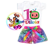 Rainbow shorts and custom tshirt set Cocomelonn - ReignBowsNtoes