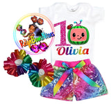 Rainbow shorts and custom tshirt set Cocomelonn - ReignBowsNtoes