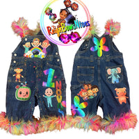 Cocomelon birthday themed overalls - ReignBowsNtoes