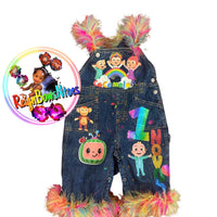 Cocomelon birthday themed overalls - ReignBowsNtoes