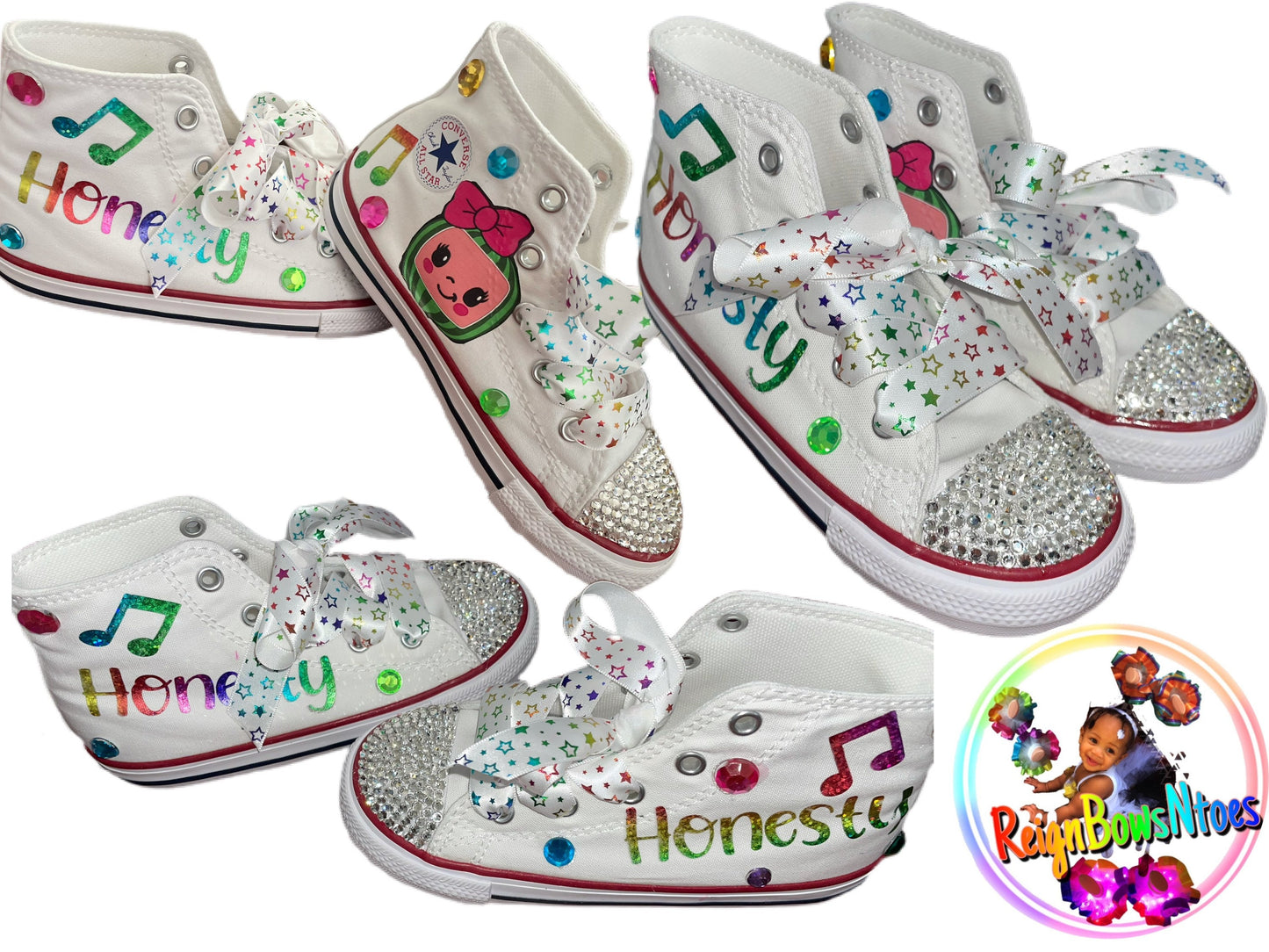 Custom cocomelon high top bling converse - ReignBowsNtoes