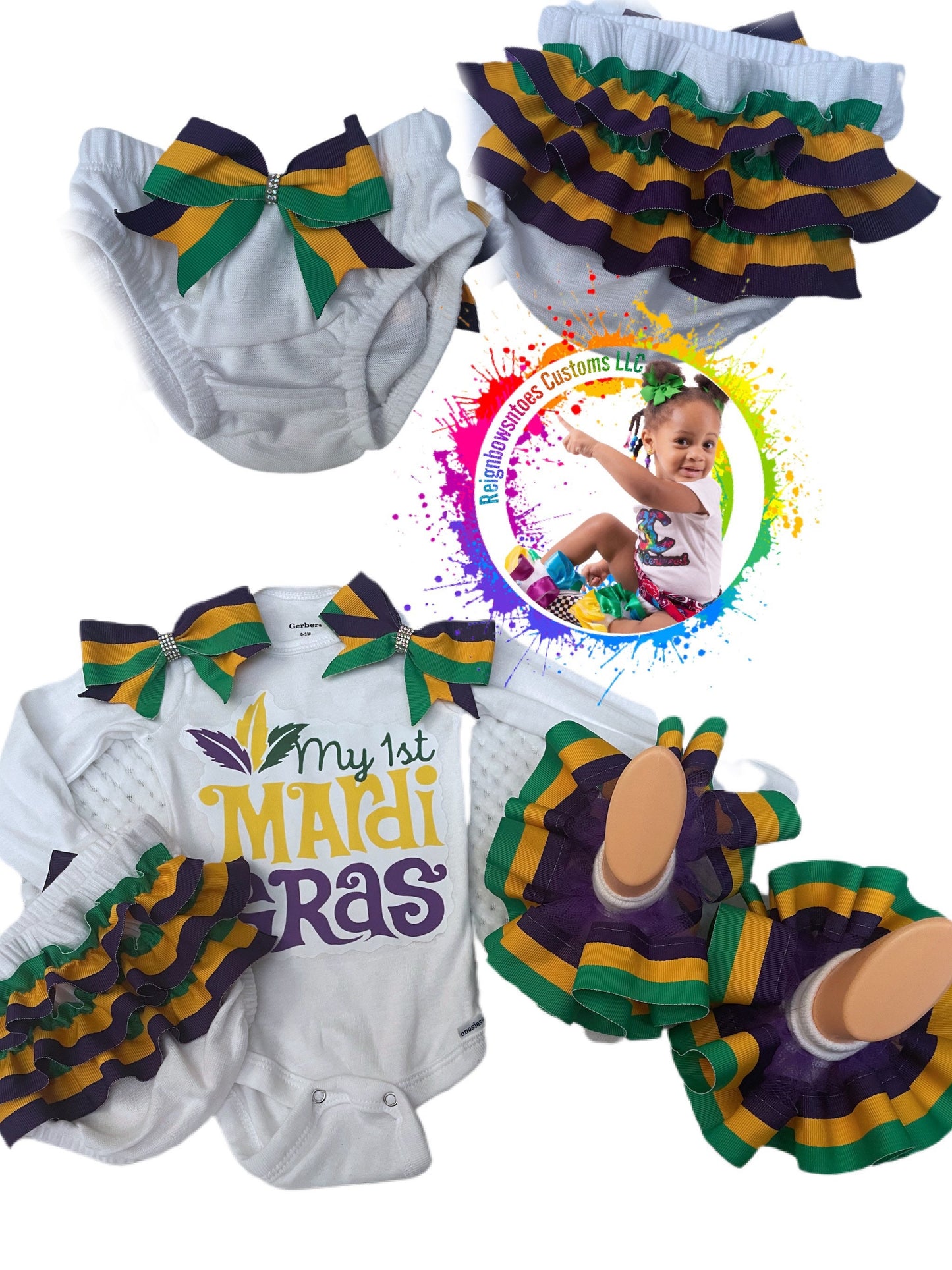 Mardi Gras baby girl outfit | My first Mardi Gras | Mardi Gras #firstbirthday #kids #babygirl - ReignBowsNtoes