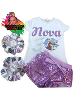 Frozen shortset -purple and blue frozen custom tshirt set