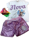 Frozen shortset -purple and blue frozen custom tshirt set