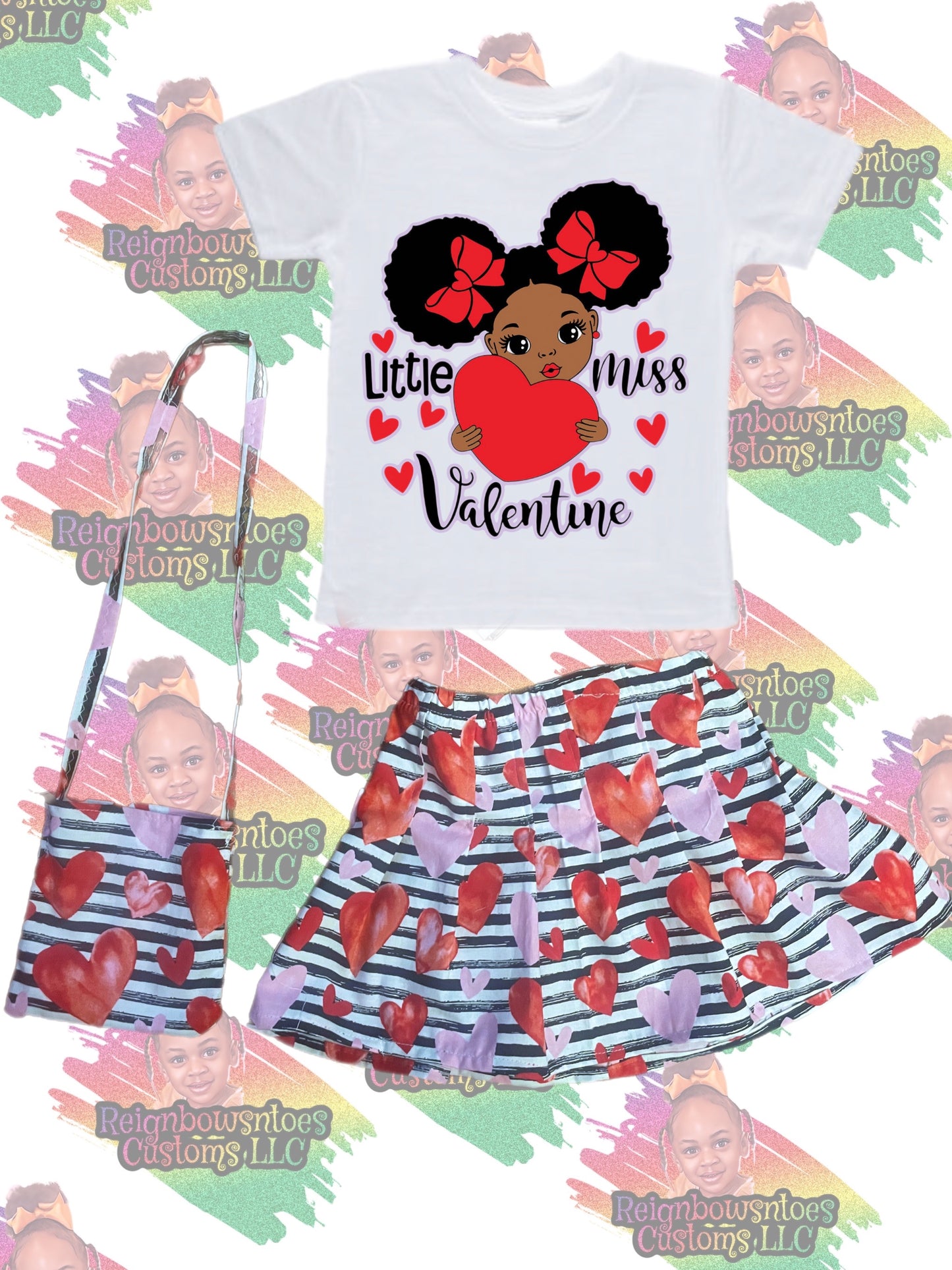 Valentine’s Day skirt set, Pleated skirt set. Little miss valentines. - ReignBowsNtoes