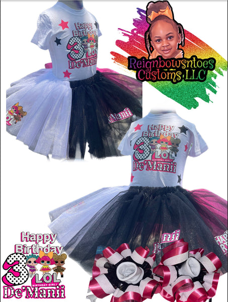 Doll Birthday Girl's Birthday Tutu Outfit, Doll Birthday Party, Doll Girls Tutu Outfit - ReignBowsNtoes