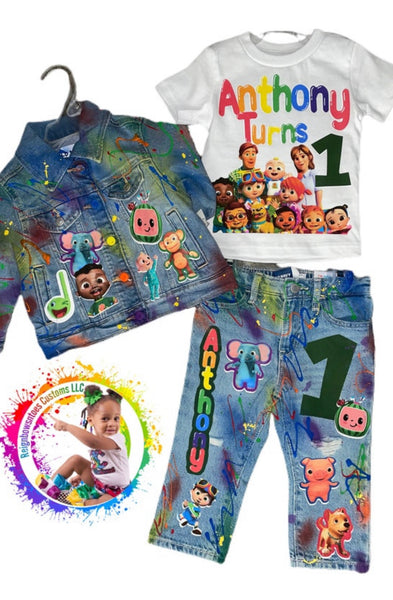 cocomelon outfit- Cocomelon birthday outfit- Cocomelon denim set –  ReignBowsNtoes